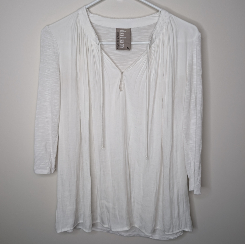 Anthropologie Dolan White Mixed Material White Flowy Boho Top | size M